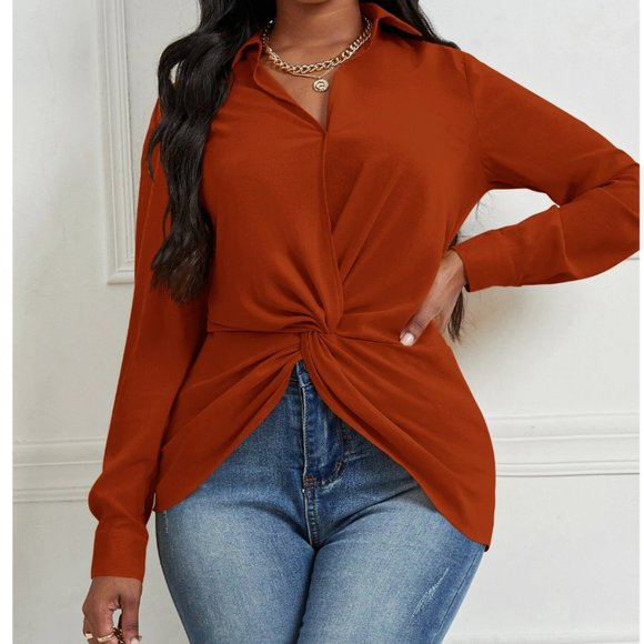 Twist Front Asymmetrical Hem Blouse - Picture 3 of 7